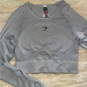 Gymshark Flex Sports Long Sleeve Crop Top - Light Grey Marl